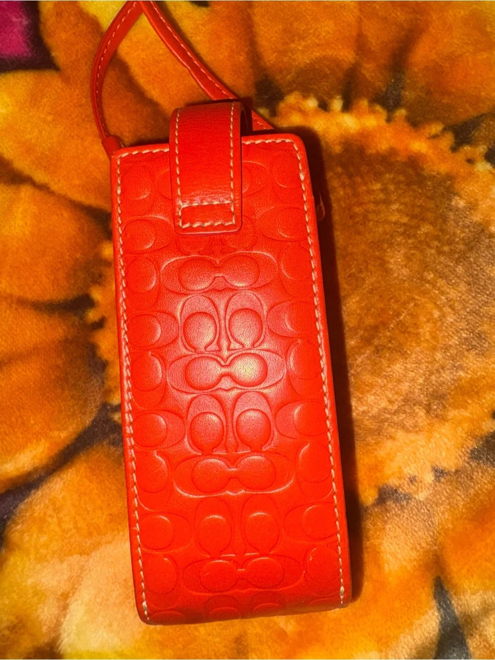 Coach Y2K Orange & Pink Leather Cell Phone Pouch with Wrist Strap - Bag Charm